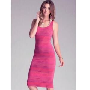 Bebe Pink Striped Textured Bodycon Racerback Tank Midi Dress S